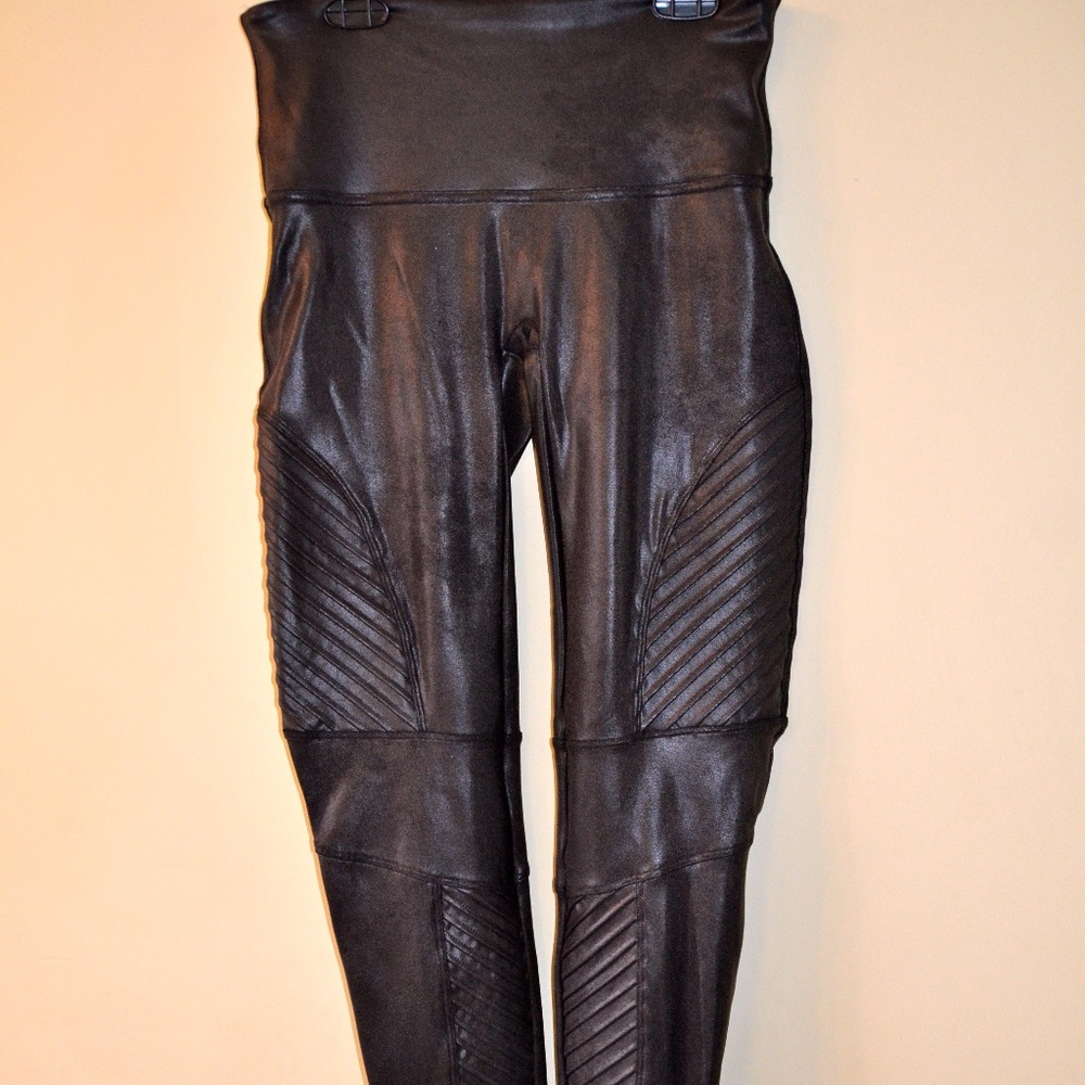 Spanx Faux Leather Moto Leggings Black Large